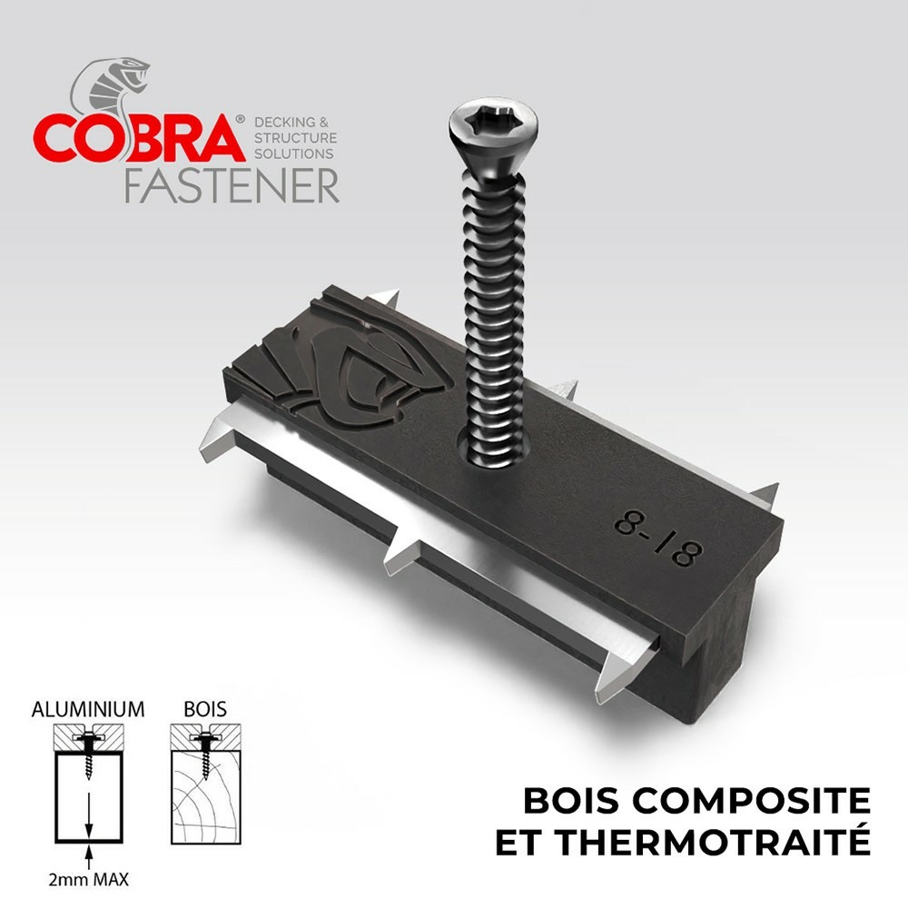 Clips de fixation cobra hybrid 8-18 - 90 clips + vis - adapté lambourdes bois & aluminium - stable & facile à poser