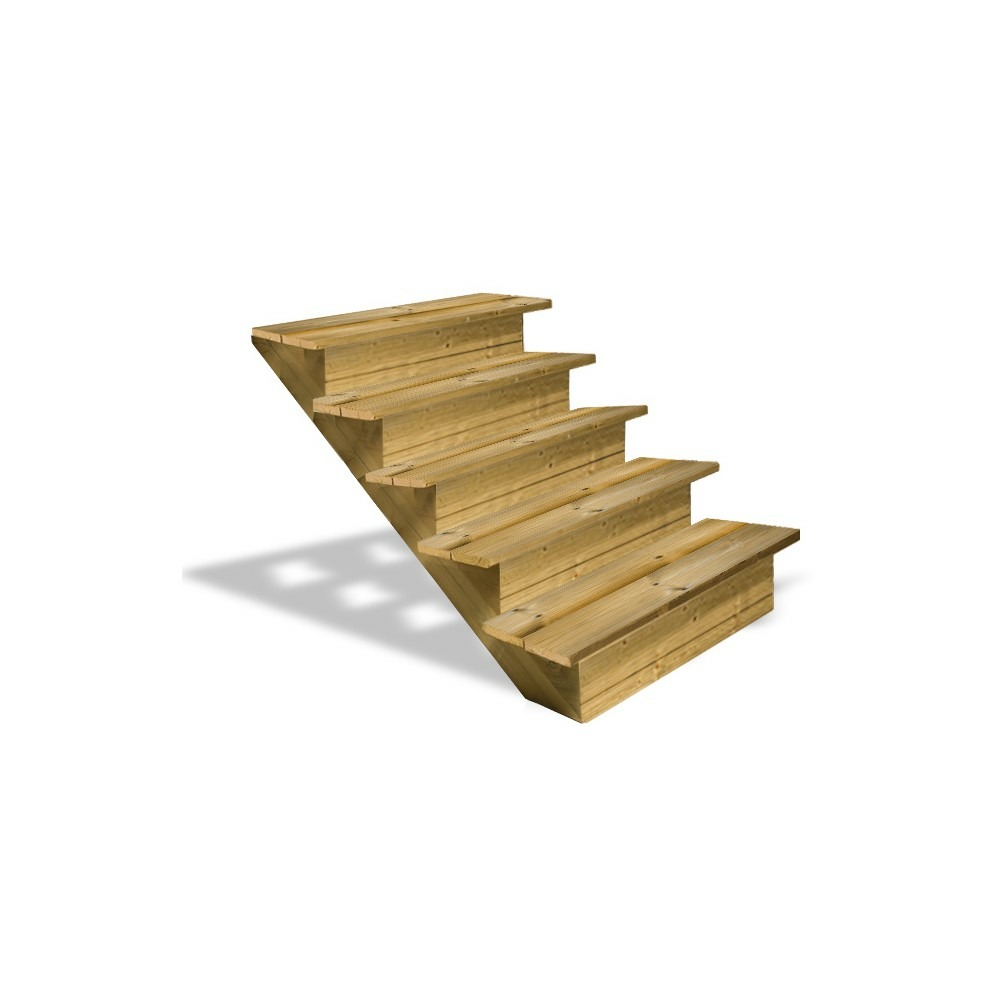 Escalier bois exterieur - 5 marches pleines - largeur = 1m20 - marches découpables - avec contremarches - pin du nord
