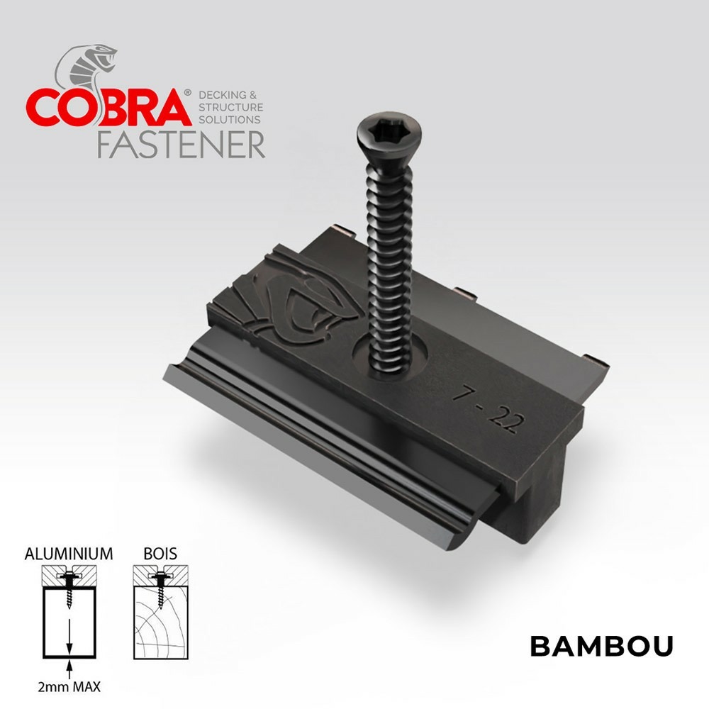 Clip terrasse bois hybrid 7-22 - 90 clips + vis 4x35mm - pour lames en bois thermotraités et bambou - facile à poser & resistant