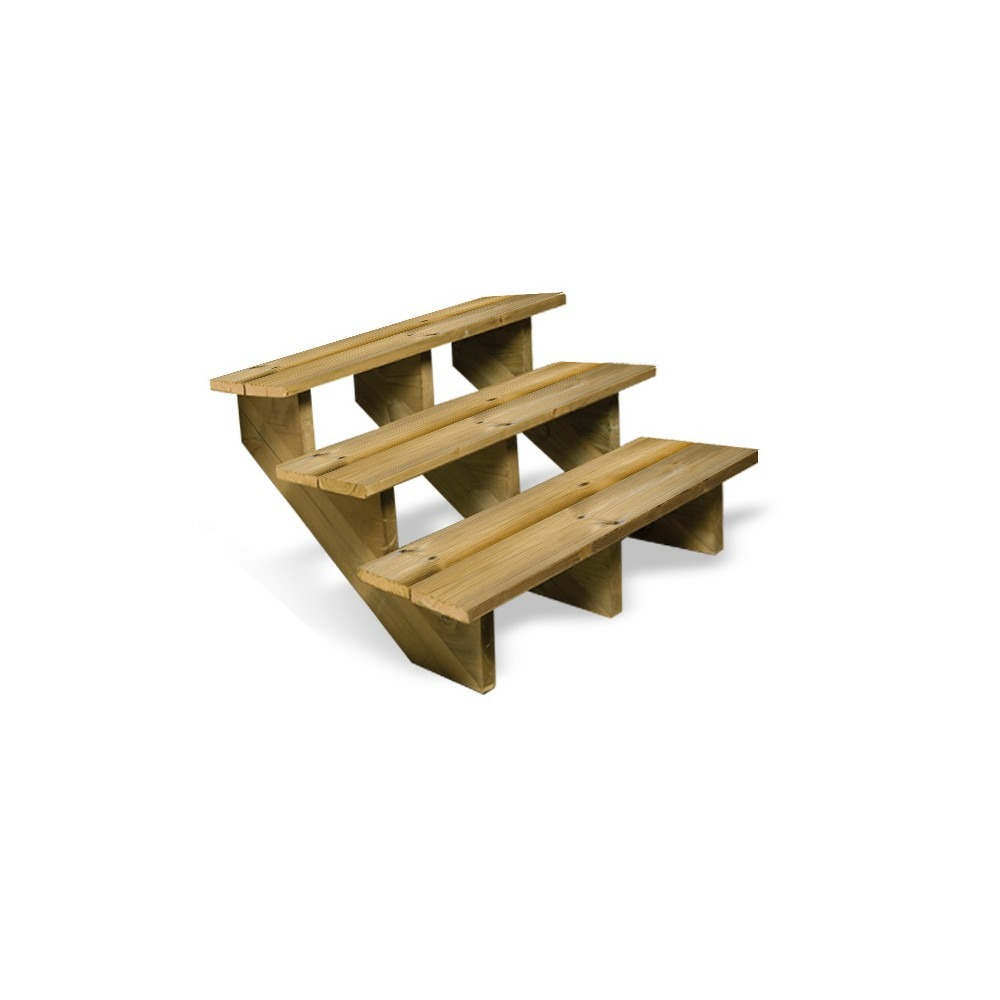 Escalier bois exterieur - 3 marches - largeur = 1m20 - marches découpables - sans contremarches - pin du nord