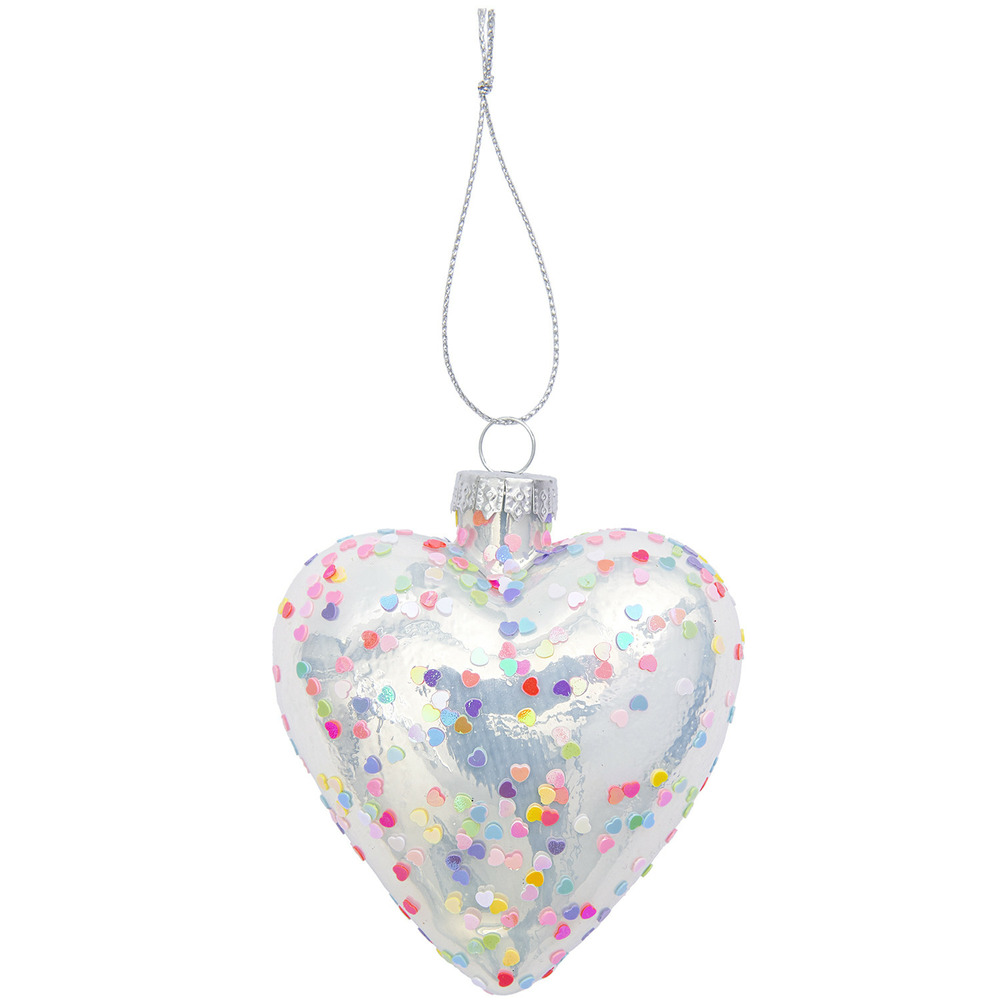 Boule de noël coeur en verre 10 x 8 cm