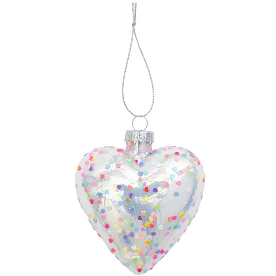 Boule de noël coeur en verre 10 x 8 cm