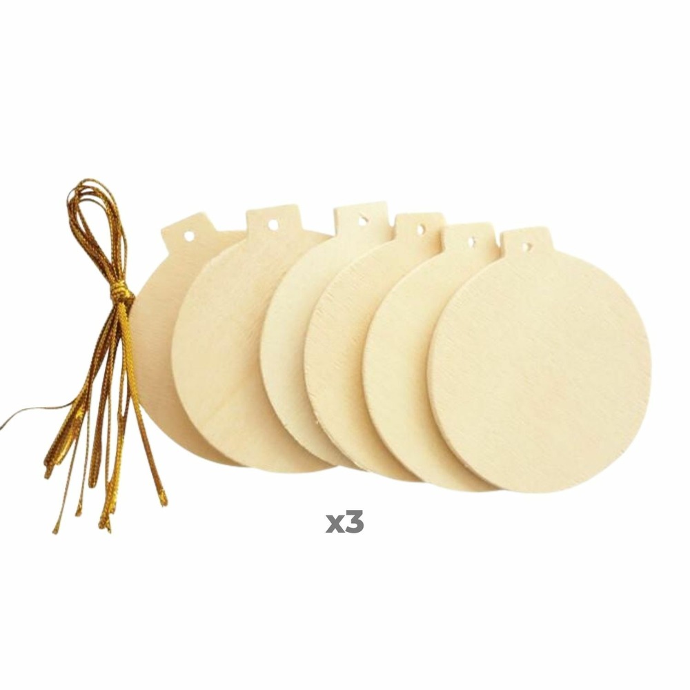 18 boules de noël en bois plates à suspendre 6 cm