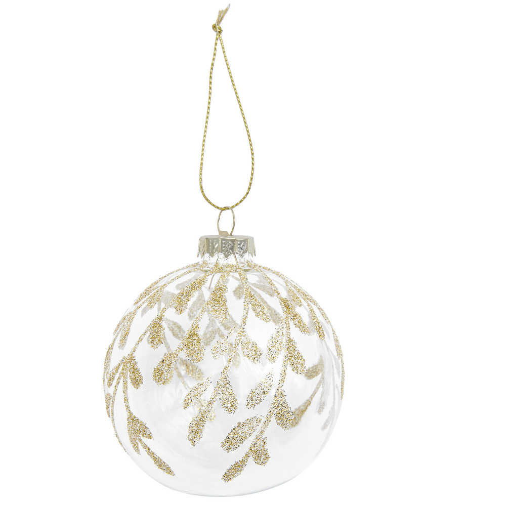 Boule de noël en verre feuillage doré ø 8 cm