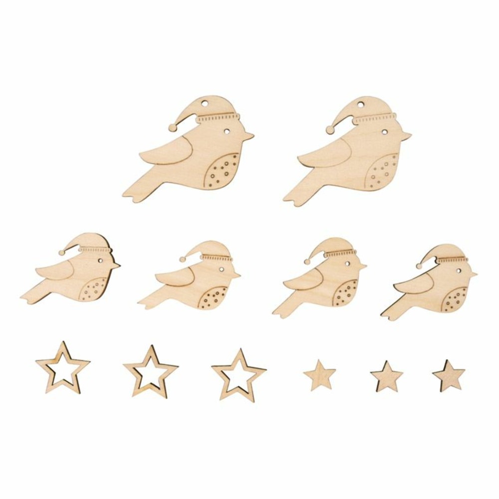 Décorations en bois à suspendre 2,5 à 4,3 cm - oiseaux et étoiles
