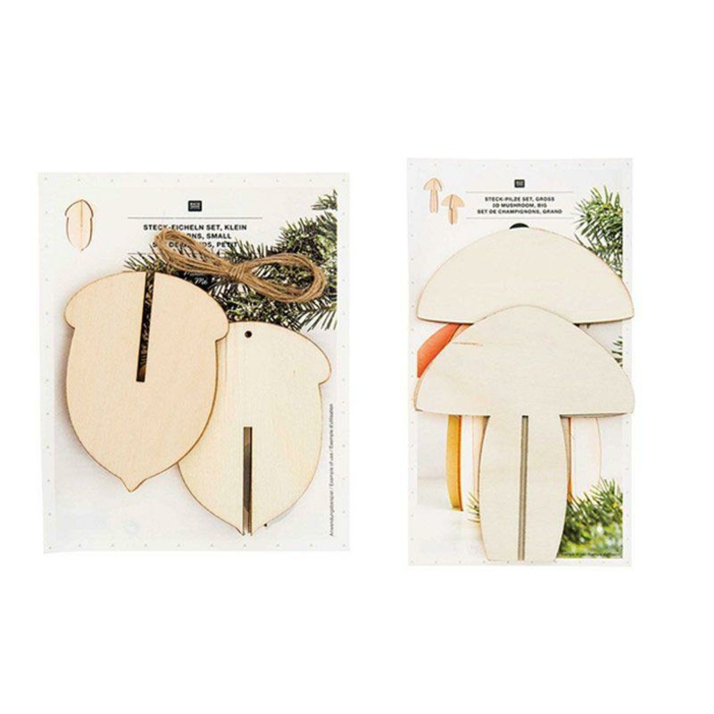 Décorations de noël en bois - 3 glands + 2 champignons