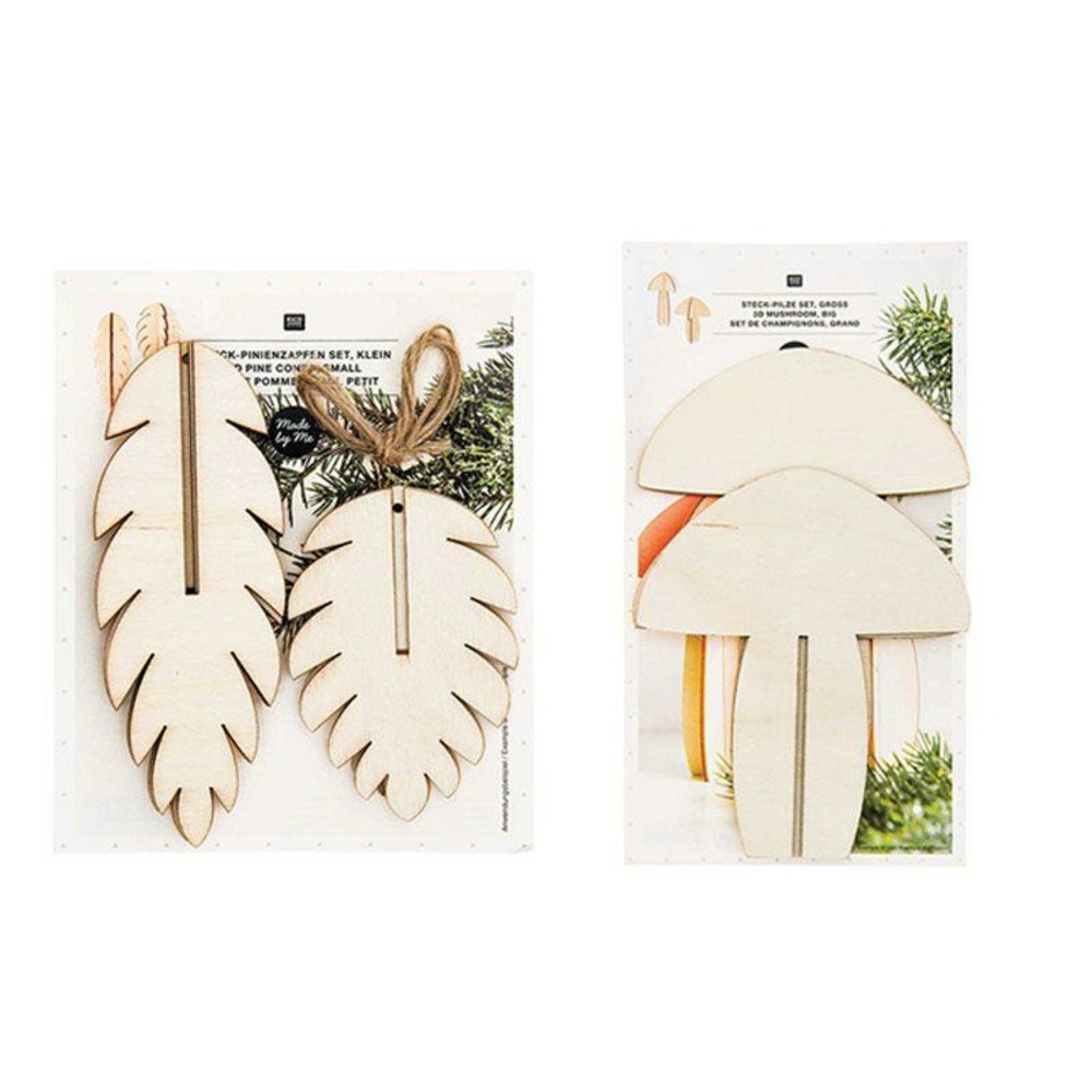 Décorations de noël en bois - 3 pommes de pin + 2 champignons