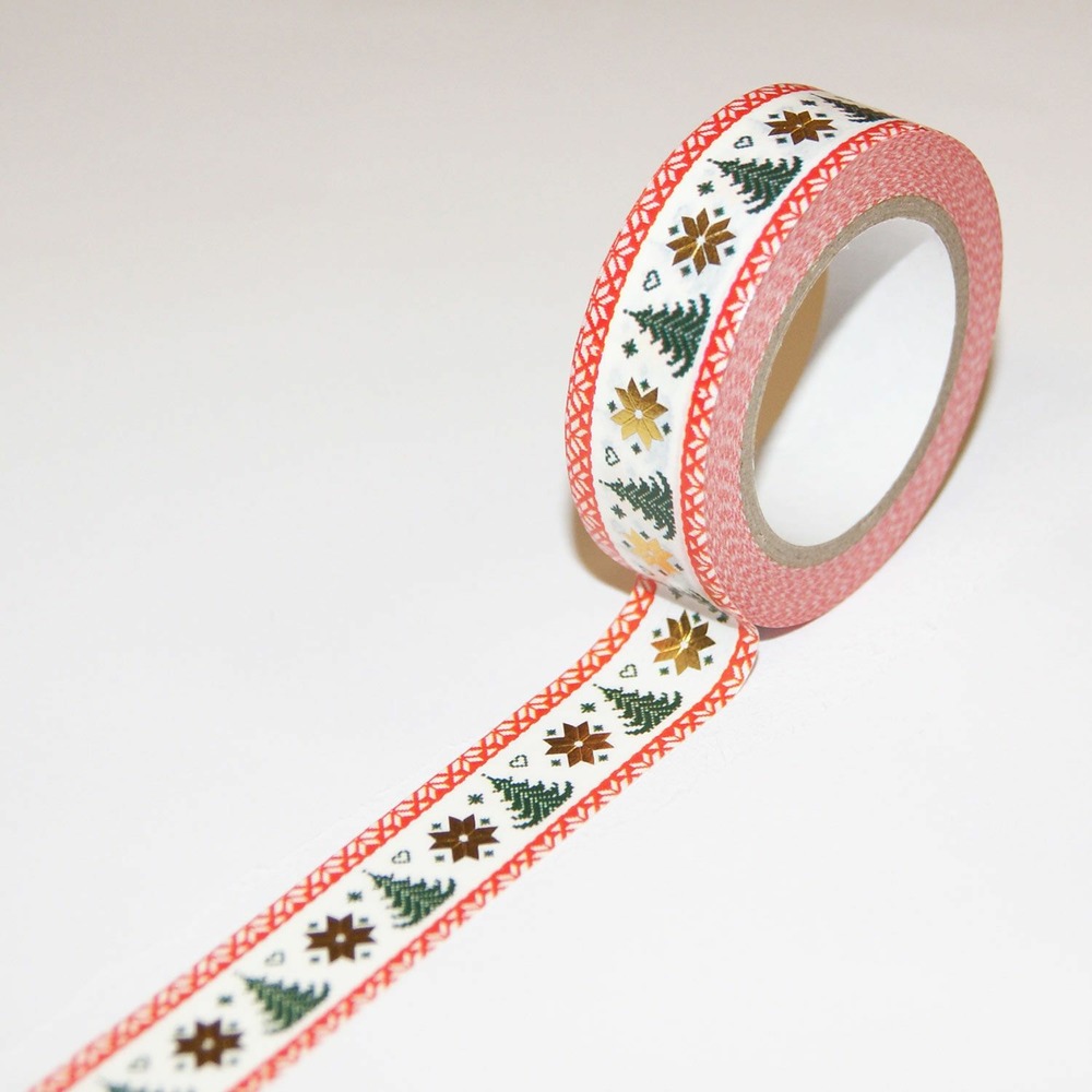 Masking tape noël sapins et flocons dorés Truffaut