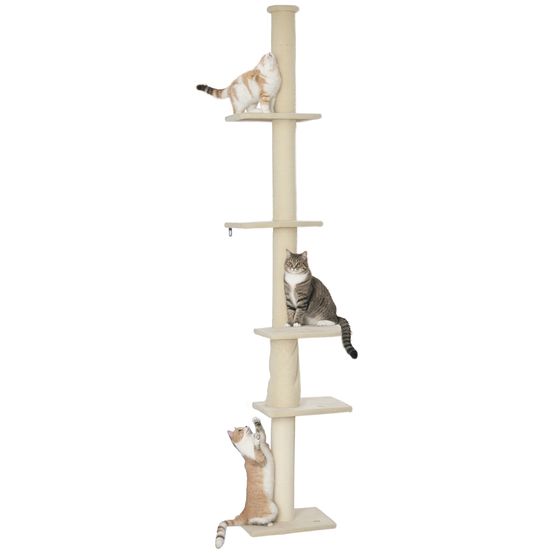 Arbre à chat bois peluche intérieur hauteur ajustable plafond 275cm blanc crème