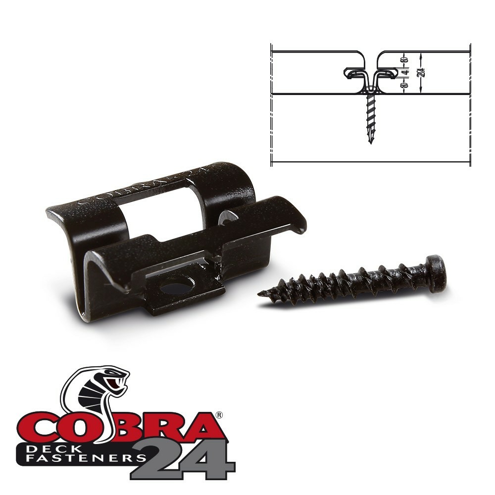 Clip terrasse bois cobra 24 - 90 clips + vis - pour lames en bois et bois composite - stable, facile à poser & resistant