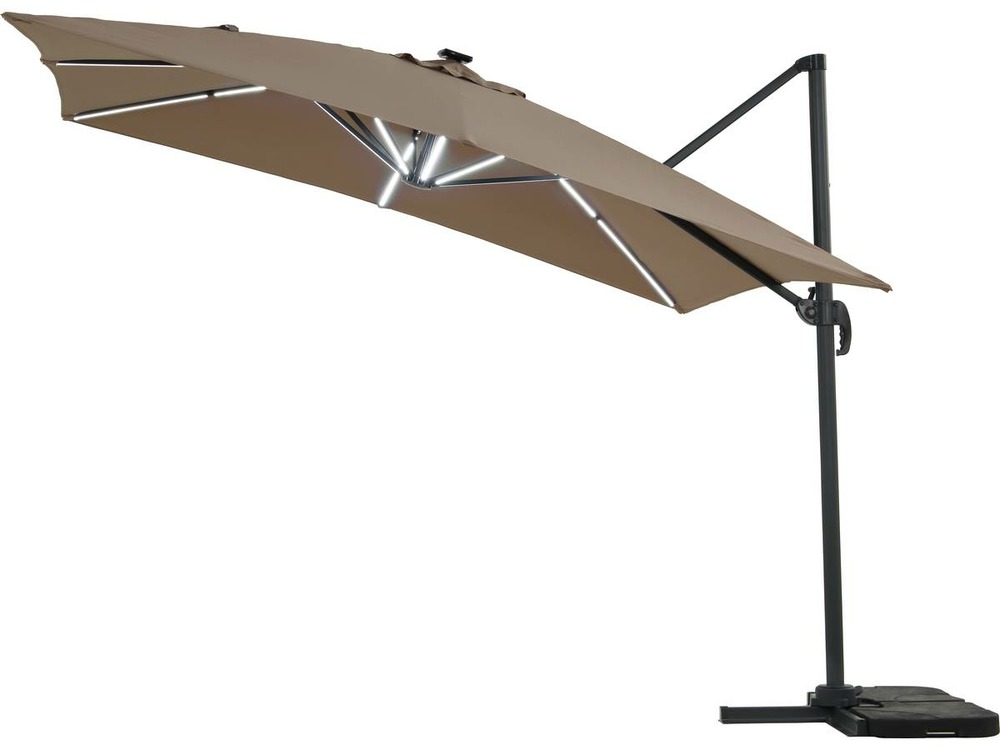 Parasol jardin déporté led alu "sun 4 luxe" - rectangle - 3 x 4 m - taupe