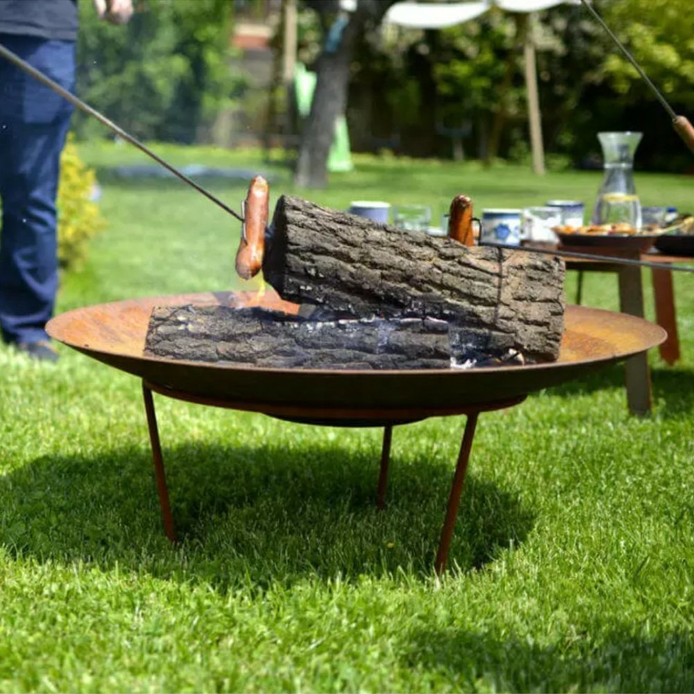 Grille barbecue sur trépied + Brasero avec range bois SOLAFA en acier