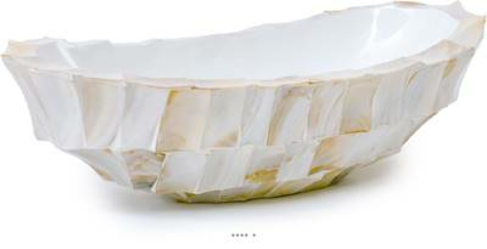 Bac fibres de verre et coquillages long 46 x 20 cm h 13 cm ext. Plat crème - dim