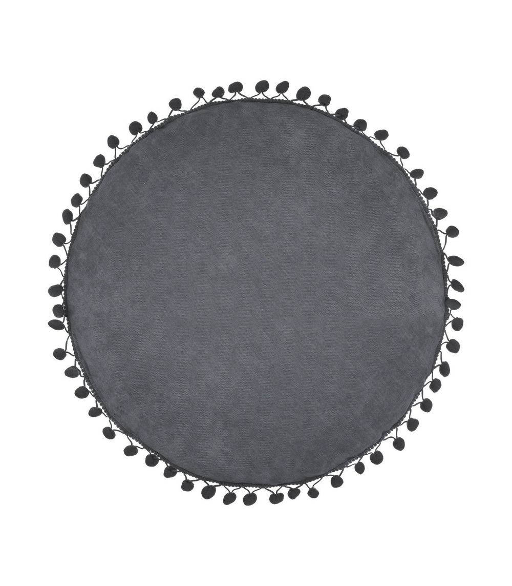 Coussin gris foncé à pompons d 40 cm