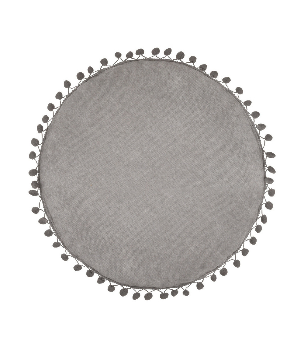 Coussin gris clair à pompons d 40 cm