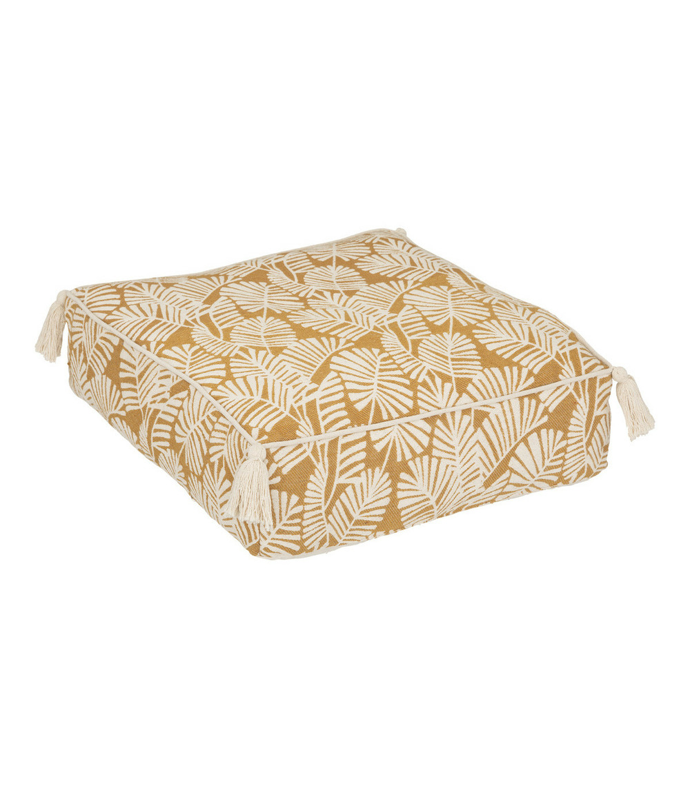 Coussin de sol en coton cannelle & ivoire avec 4 pompons 48 x 48 cm