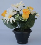 Composition fleurs artificielles cimetière pot roses et gerberas h28 cm d30 cm j