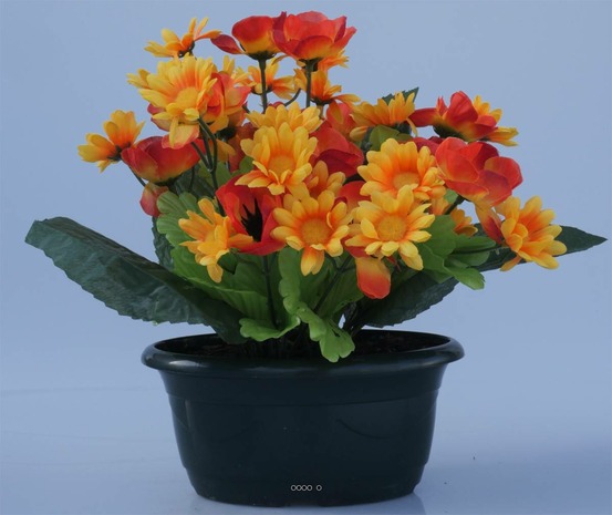 Fleurs artificielles cimetière mini jardinière ovale anémones et marguerites h27