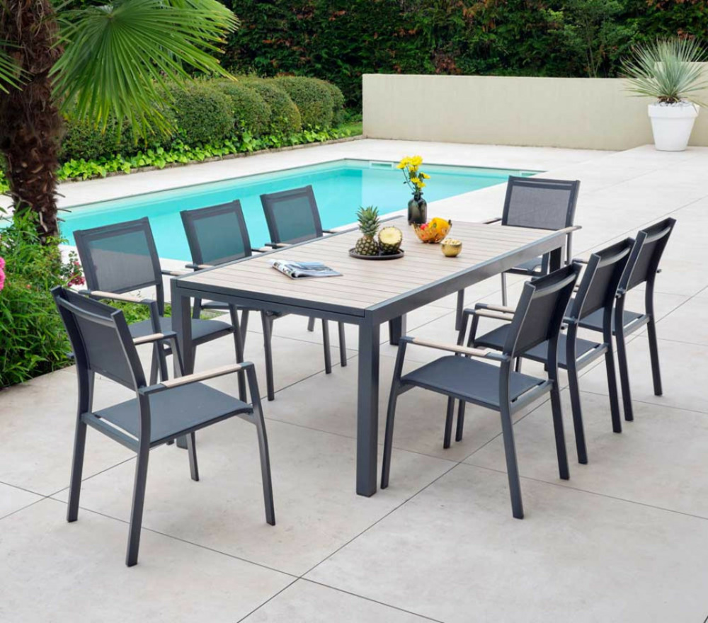 Ensemble table et chaises de jardin - 8 places - effet bois - oleron