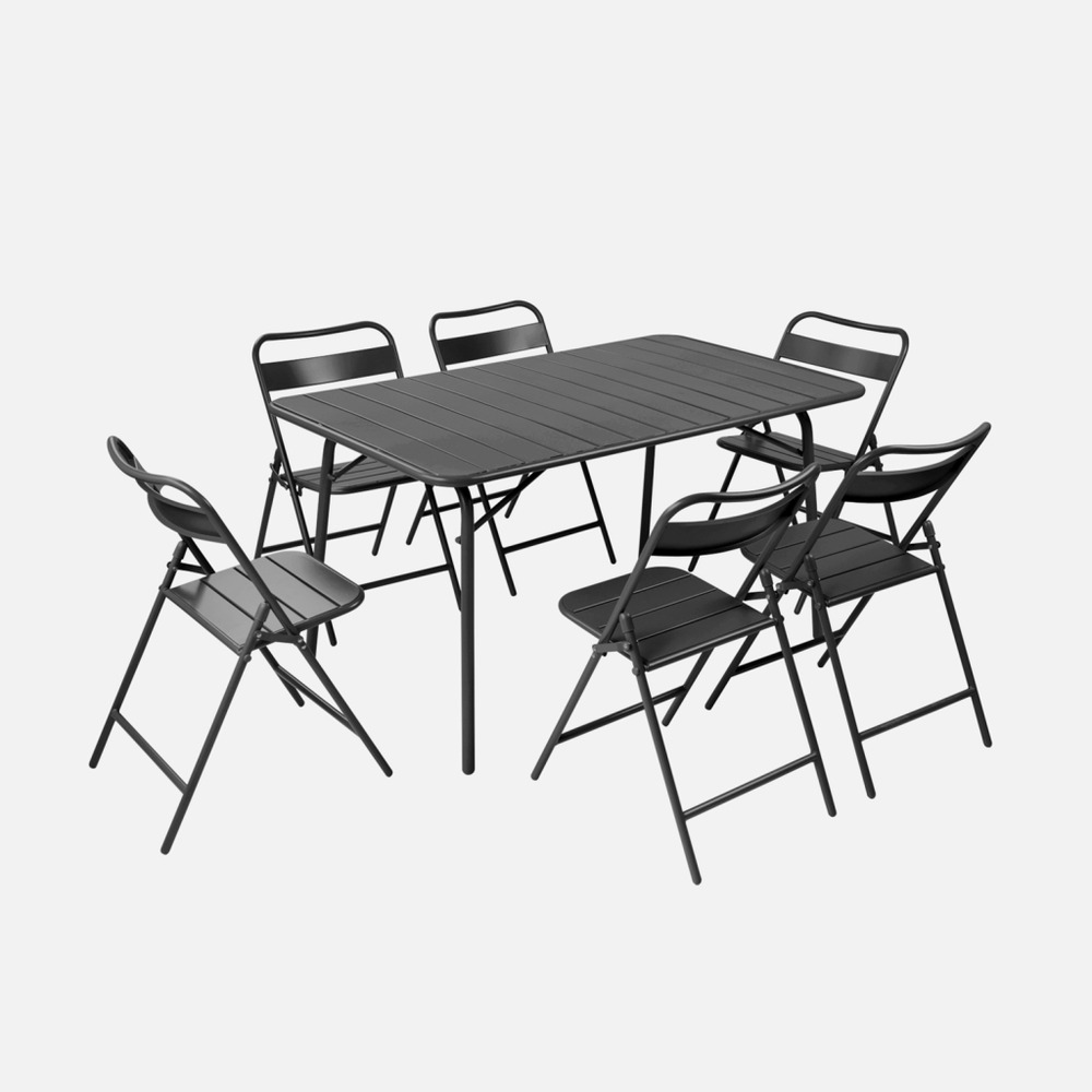 Table de jardin pliante métal + 6 assises, amelia 141,2 x 80 x 72,5cm