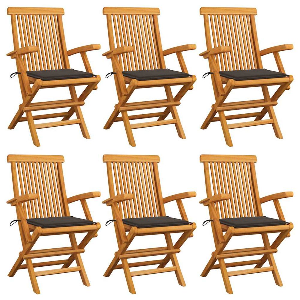 Chaises pliantes avec coussins taupe, 6 pièces, en bois de teck massif