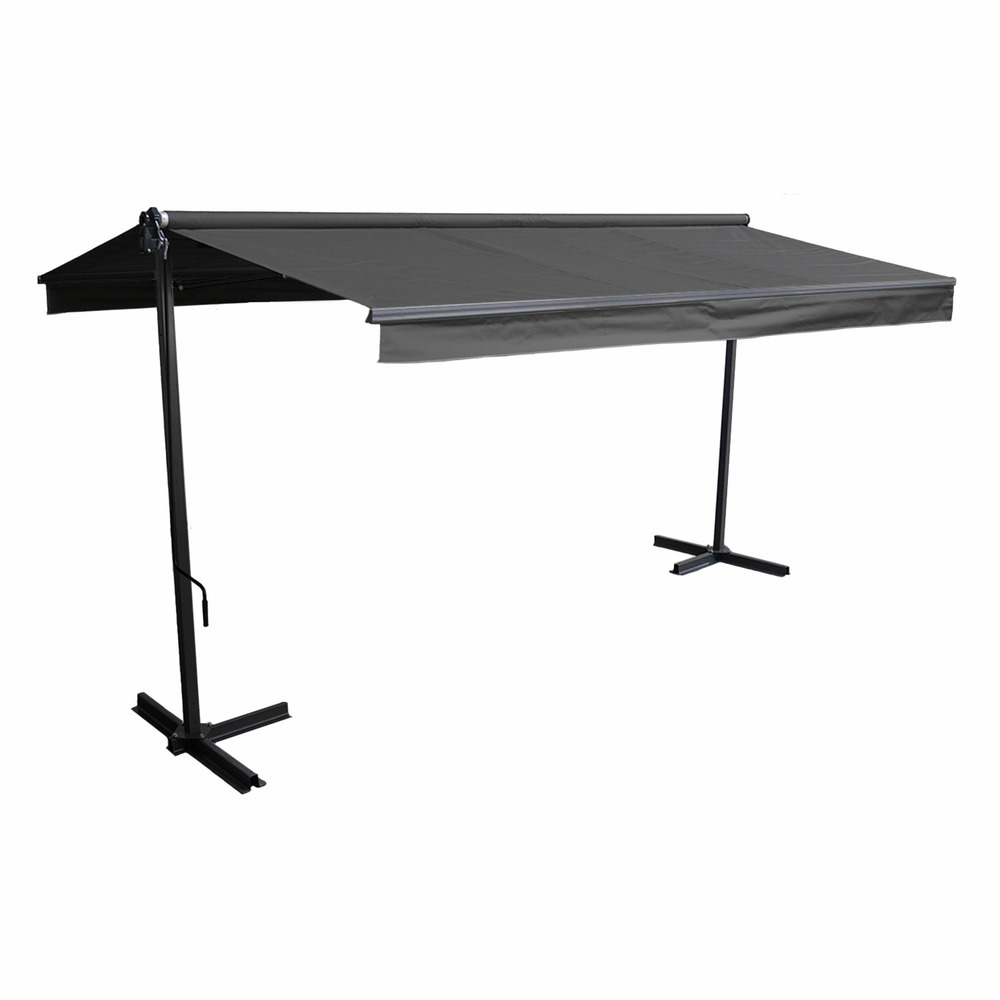 Store double pente frene 3,95x3m - toile anthracite et structure grise