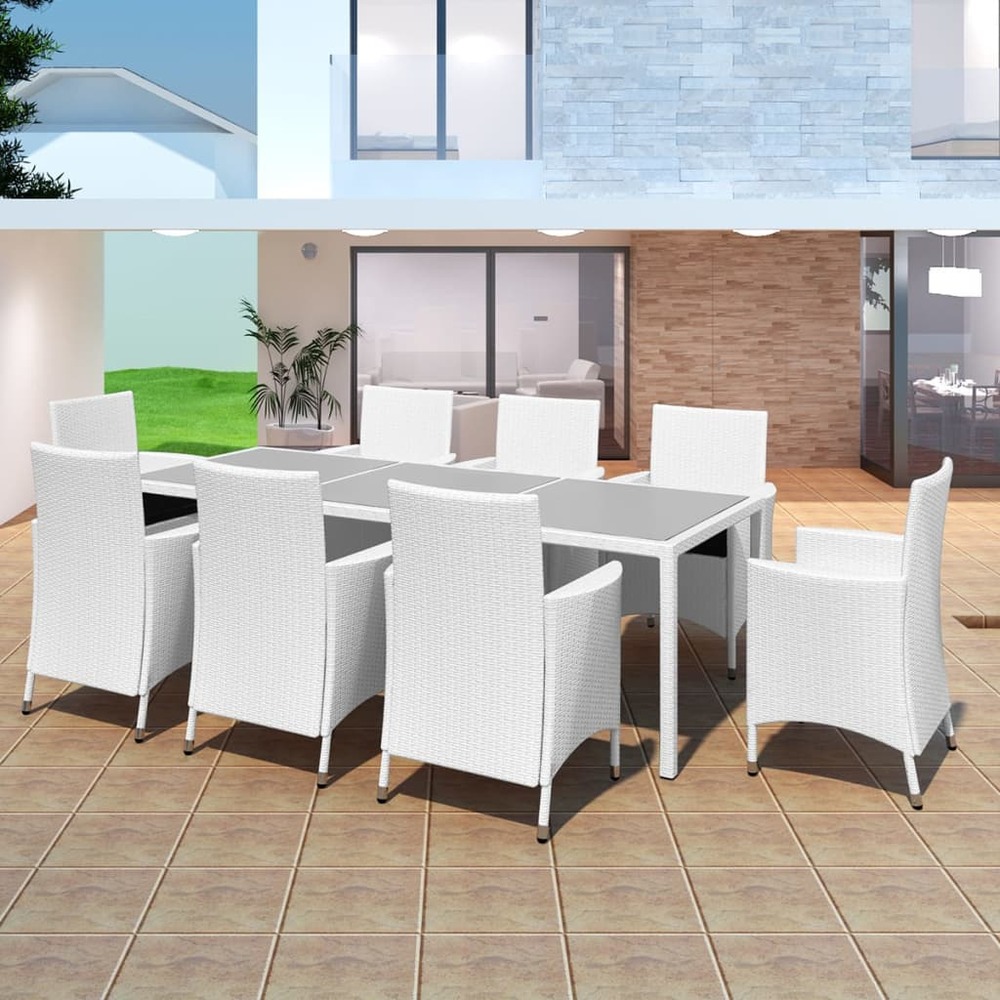 Salon de jardin en polyrotin blanc 1 table et 8 chaises