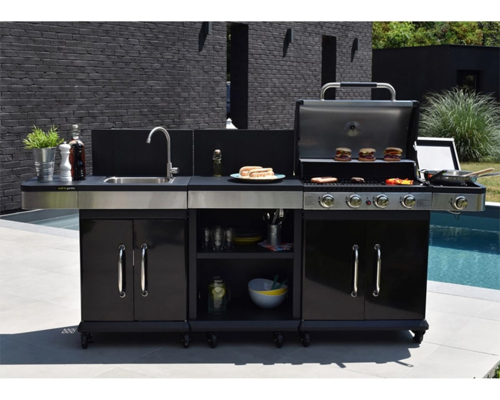 Pack cuisine extérieure fidgi 4 avec barbecue gaz + desserte + evier