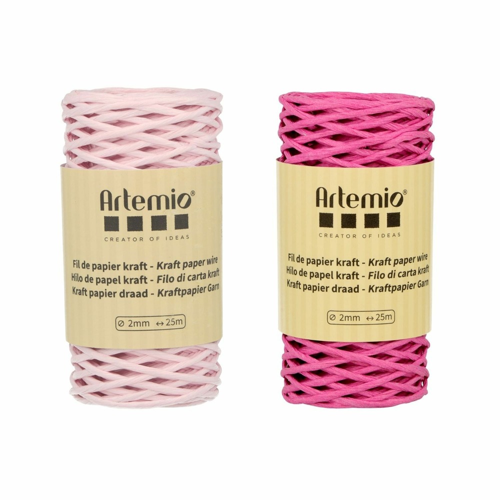 2 bobines fil kraft fuschia/rose 2mm x 25 m