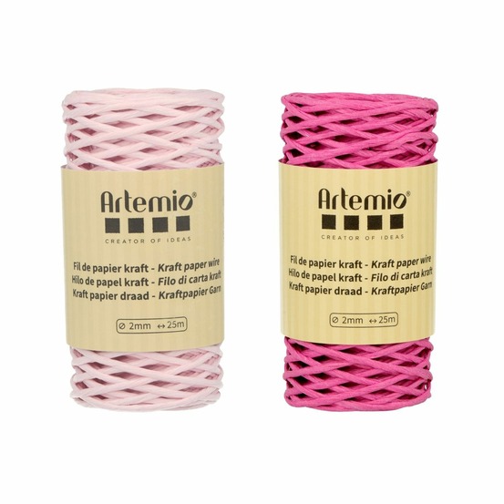 2 bobines fil kraft fuschia/rose 2mm x 25 m