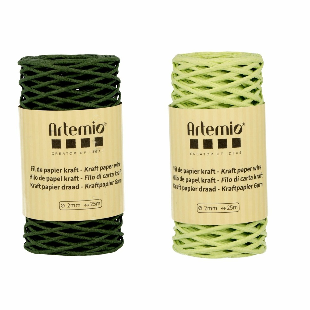 2 bobines fil kraft vert bouteille/vert anis 2mm x 25 m