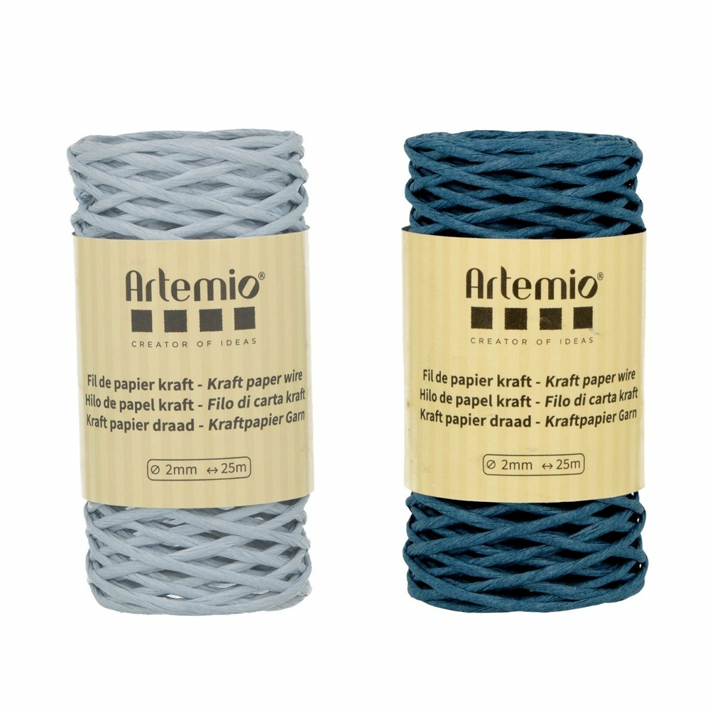 2 bobines fil kraft bleu tendre/ bleu azur 2mm x 25 m