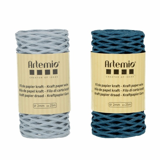 2 bobines fil kraft bleu tendre/ bleu azur 2mm x 25 m