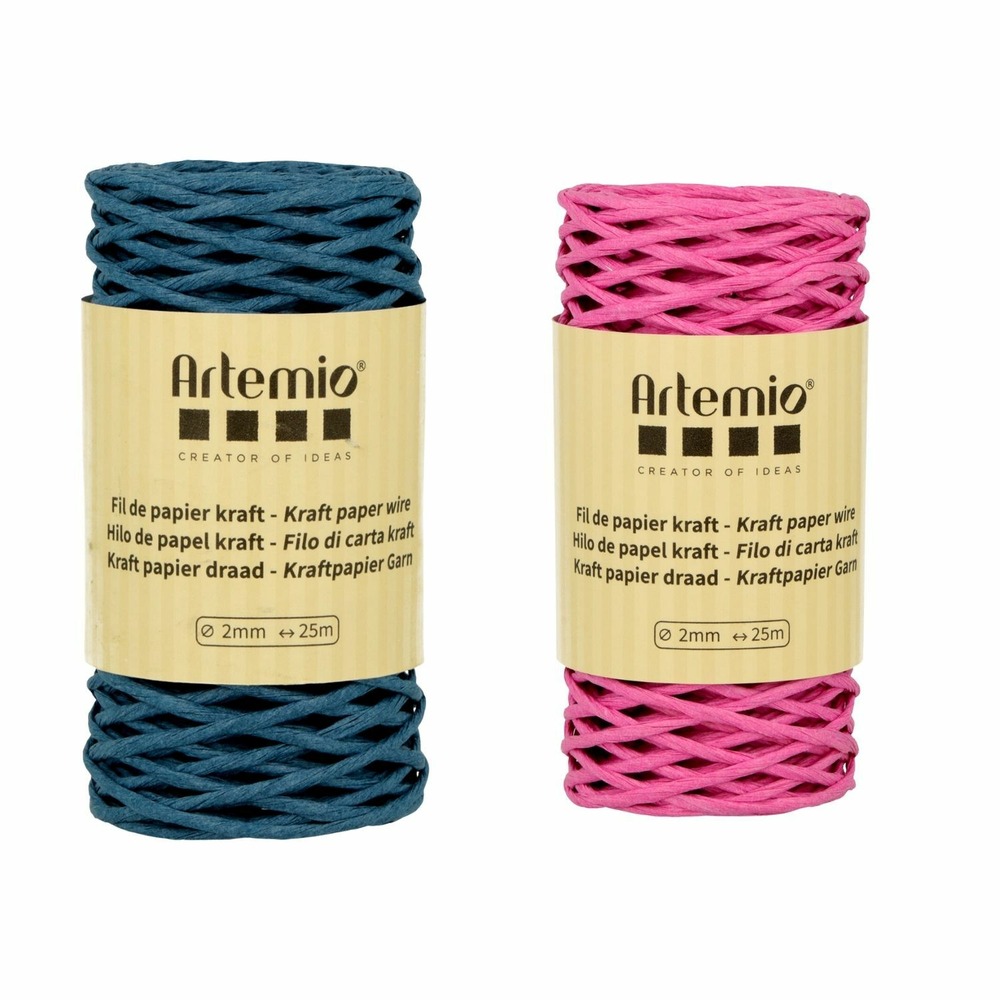 2 bobines fil kraft bleu azur/ fuschia 2mm x 25 m