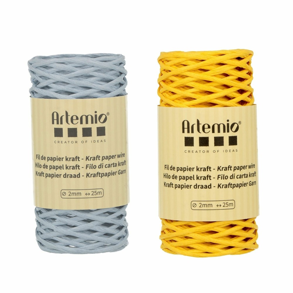 2 bobines fil kraft bleu tendre/ jaune 2mm x 25 m