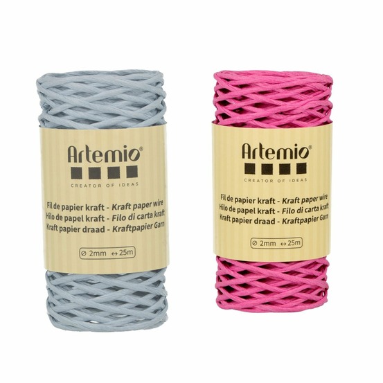 2 bobines fil kraft bleu tendre/fuschia 2mm x 25 m