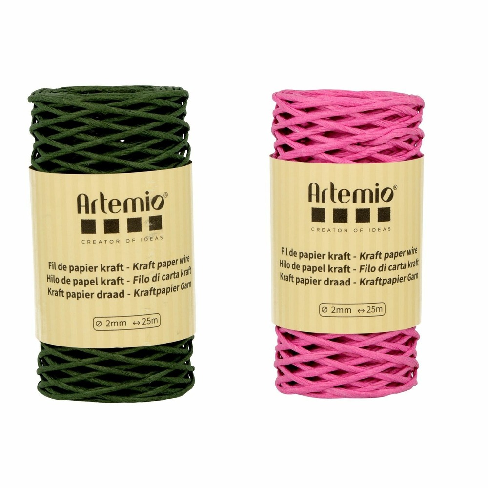 2 bobines fil kraft vert bouteille/fuschia 2mm x 25 m