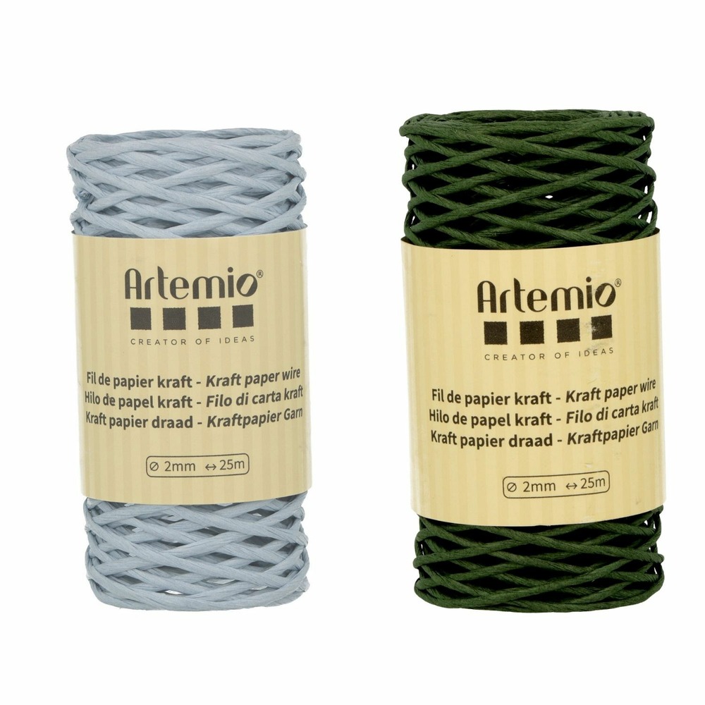 2 bobines fil kraft bleu tendre/vert bouteille 2mm x 25 m