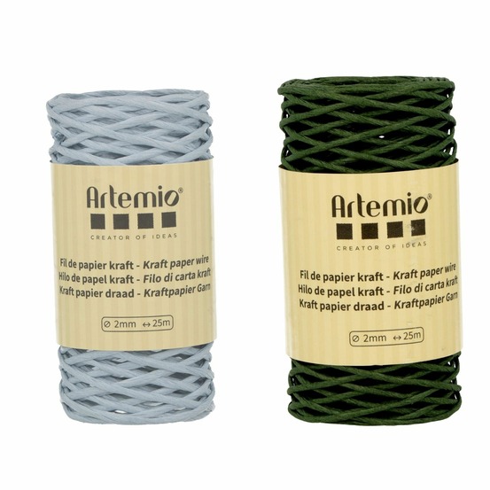 2 bobines fil kraft bleu tendre/vert bouteille 2mm x 25 m