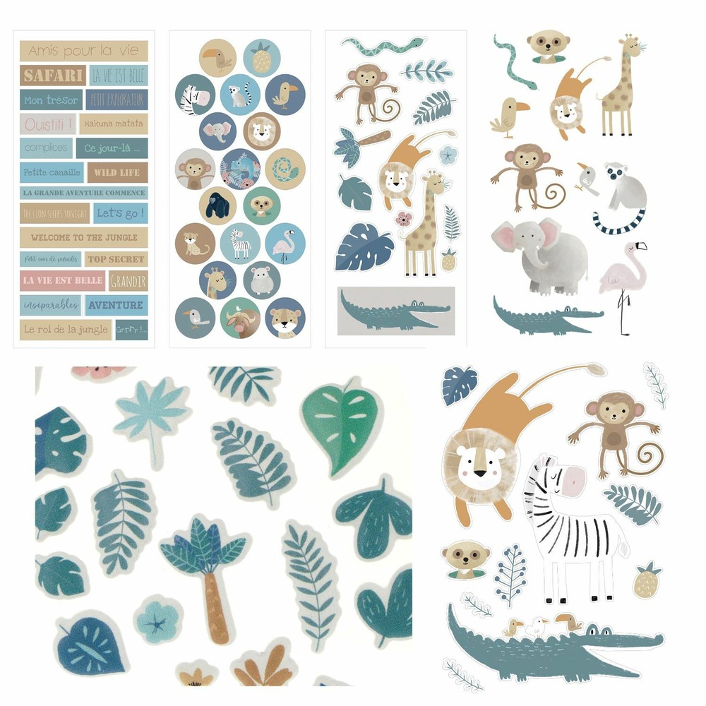 6 feuilles de stickers safari