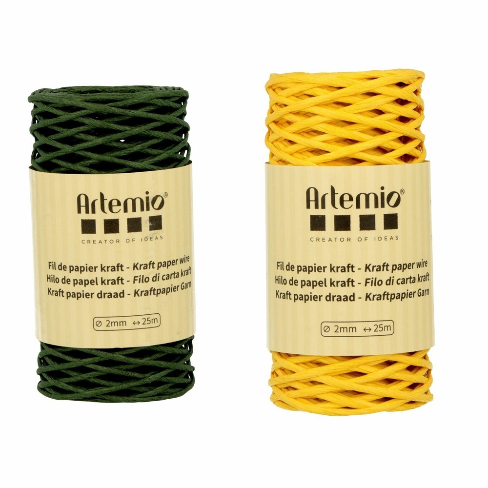 2 bobines de fil kraft vert bouteille / jaune