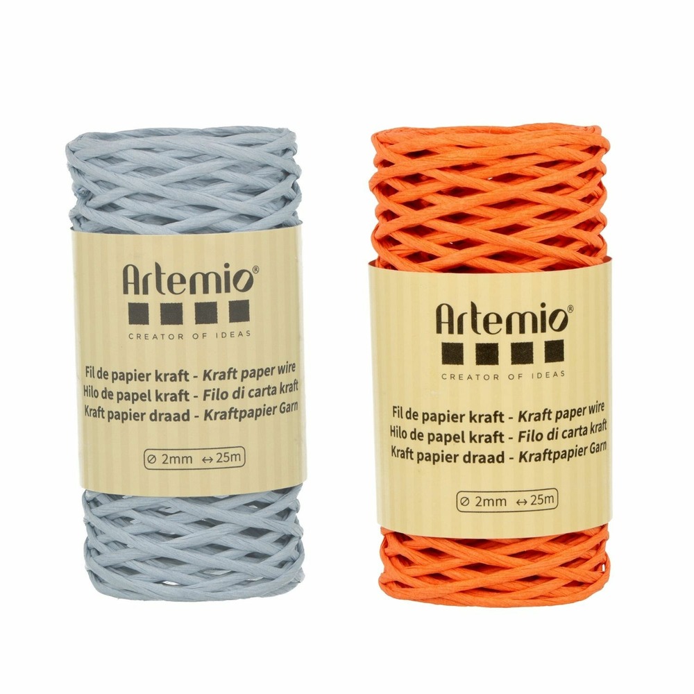 2 bobines fil kraft bleu tendre/orange 2mm x 25 m