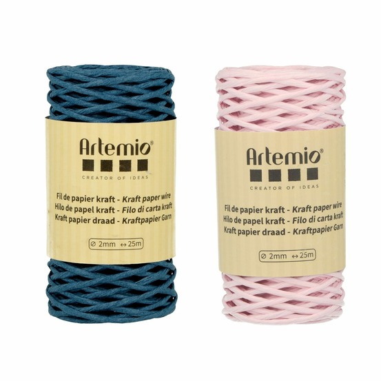 2 bobines de fil kraft bleu azur/ rose