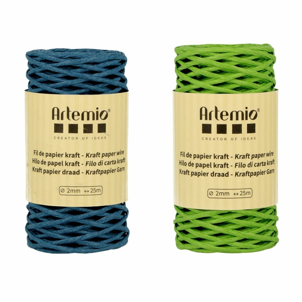 2 bobines fil kraft bleu azur/vert prairie 2mm x 25 m