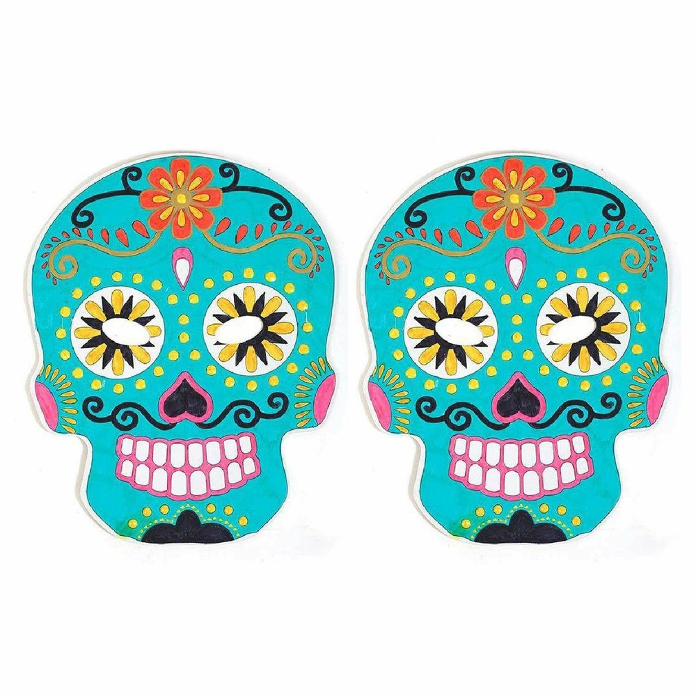 12 masques plats en carton à colorier - calavera mexicaine