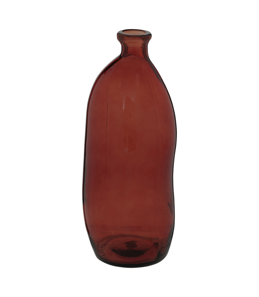 Vase bouteille en verre recyclé rouge ambre d 13 x h 35 cm