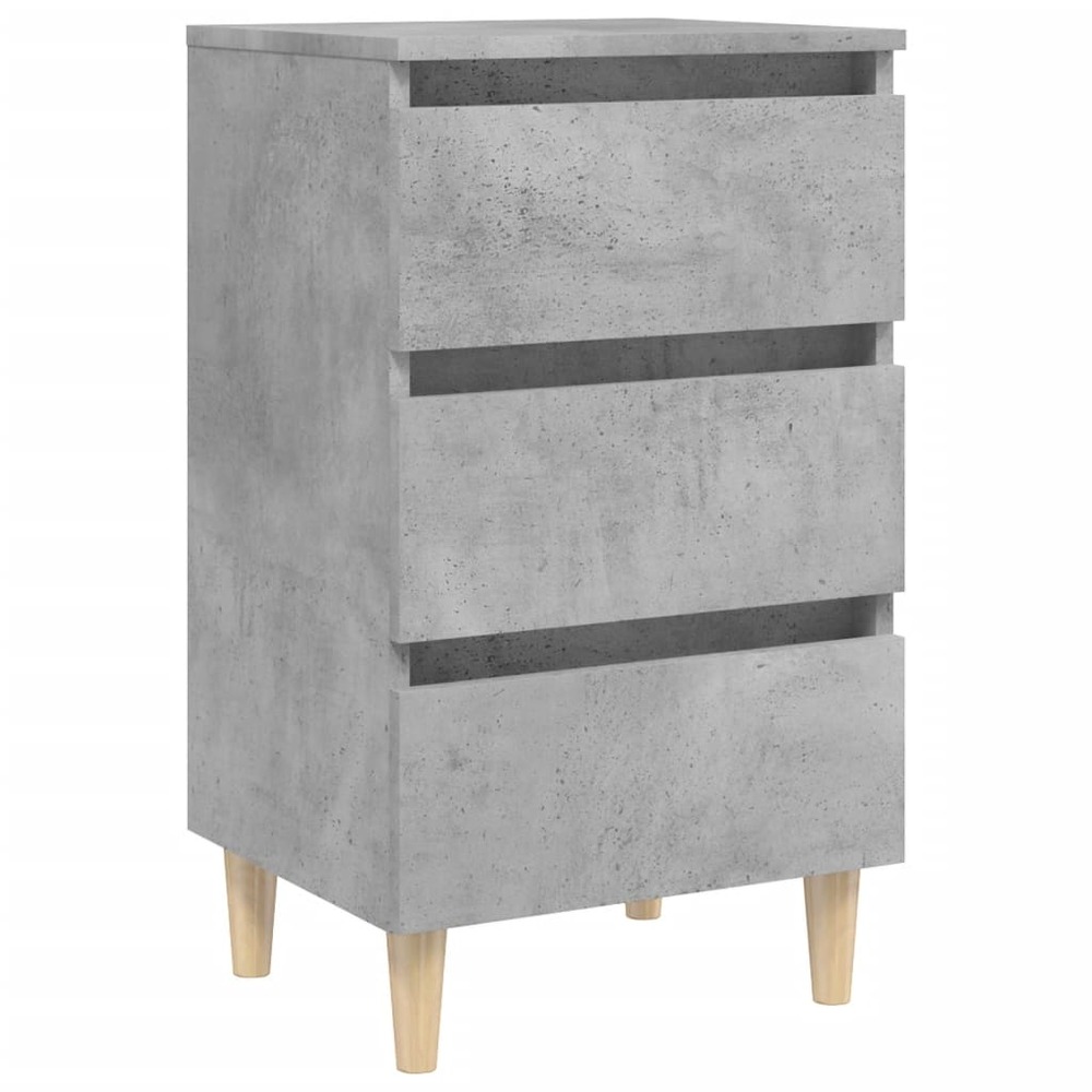 Table de chevet avec pieds en bois solide gris béton 40x35x69cm