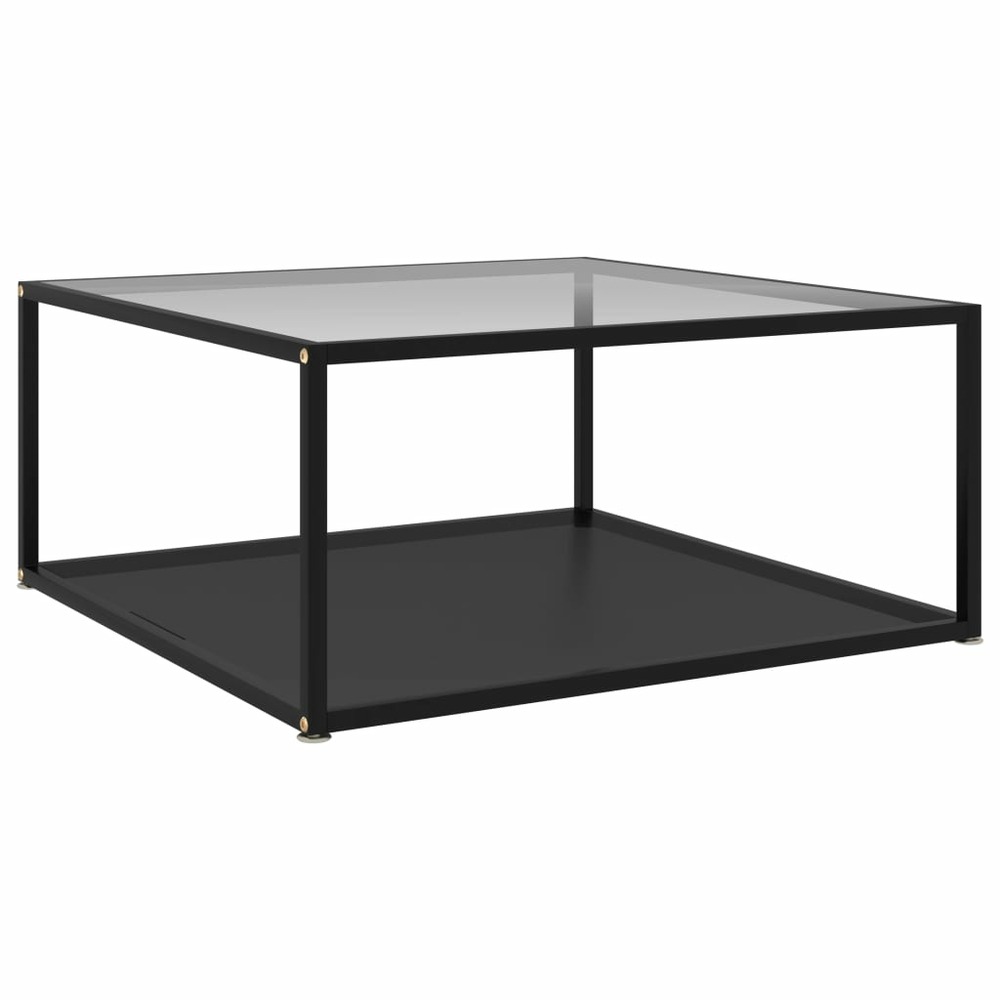 Table basse transparent et noir 80x80x35 cm verre trempé