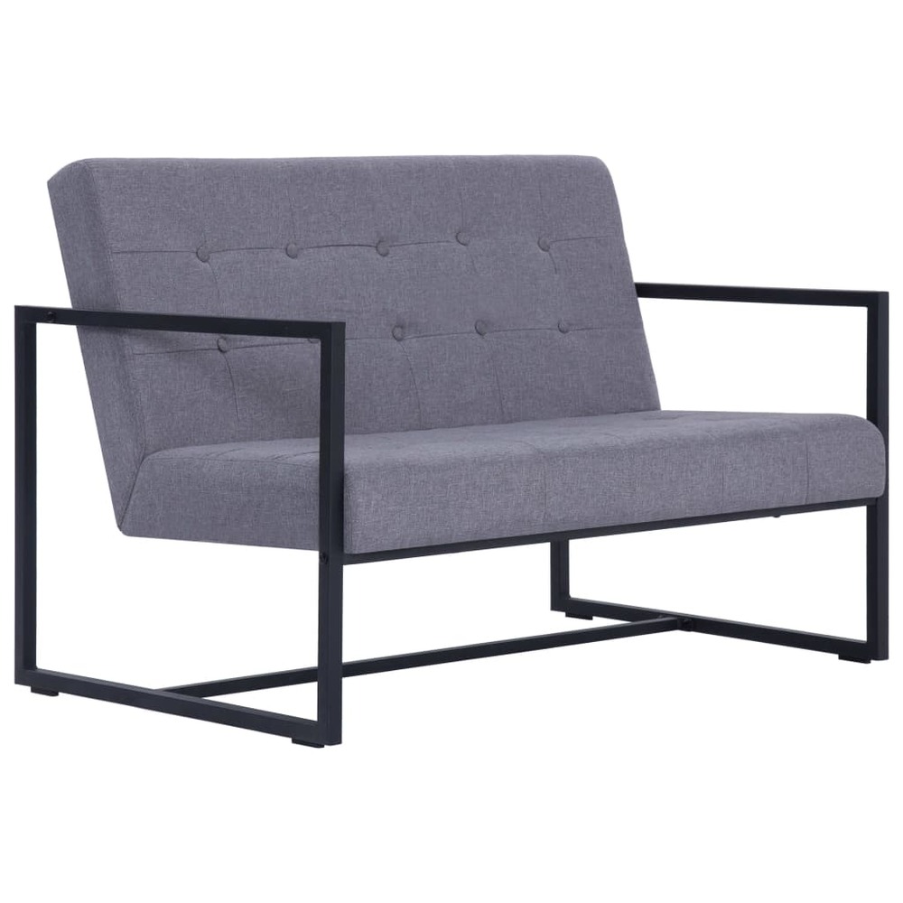 Sofa à 2 places avec accoudoirs gris clair acier et tissu