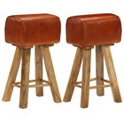 Chaises de bar 2 pcs cuir véritable et bois de manguier solide